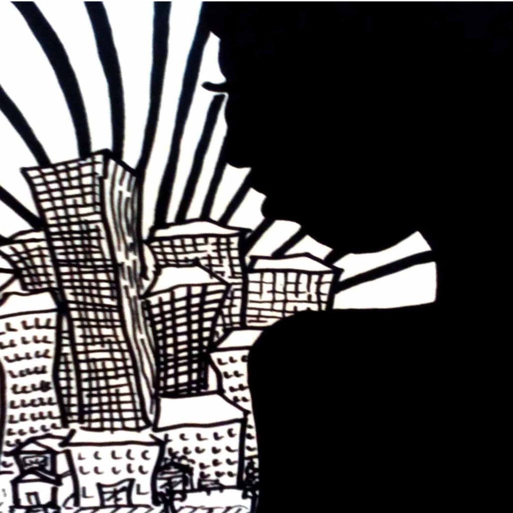 Concrete Jungle Rising  Concrete Jungle - By Jennifer Kennedy ink city on paper with a face profile