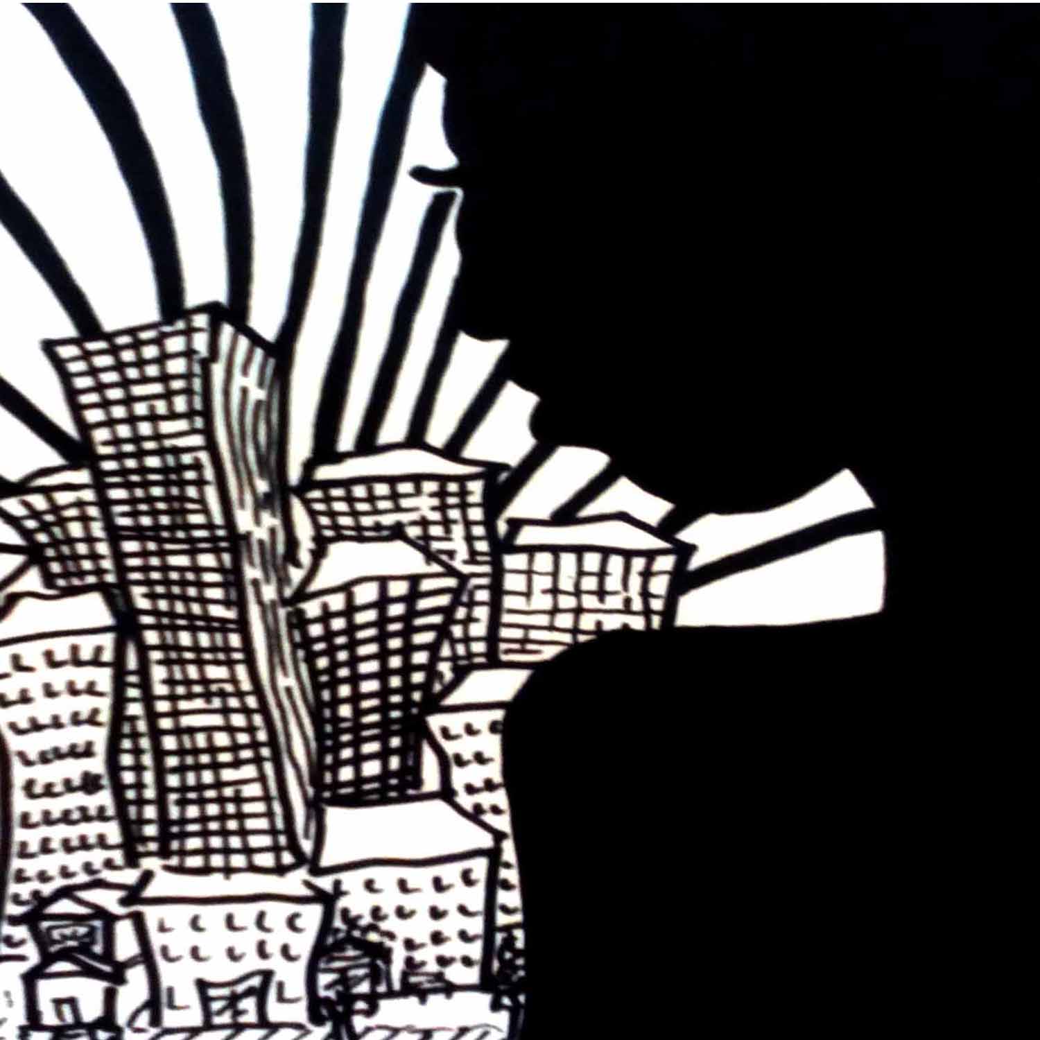 Concrete Jungle - By Jennifer Kennedy ink city on paper with a face profile